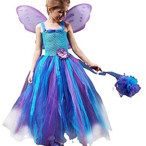 TUJOBA Kerstjurk voor kinderen, Prinsessenjurk voor meisjes met toverstaf en vleugel, Meisjes Prinses Verjaardagsfeestje Elf Fairy Jurken Voor Cosplay
