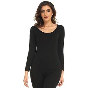 Mcilia Dames ultradunne modale ronde hals thermische top/shirt met lange mouwen Zwart XXL (52 54)
