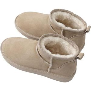 akistars Mini-laarzen voor vrouwen, klassieke mini-laarzen met bont gevoerd, warme met bont gevoerde winterlaarzen met anti-slip coating, beige, 36 EU