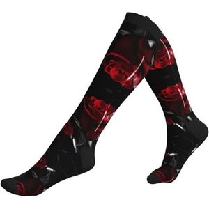 DEXNEL Red Rose 3 Compressie Sokken Voor Mannen Vrouwen 20-30 Mmhg Compressie Sokken Voor Sport Ondersteuning Sokken, Zwart, Eén Maat