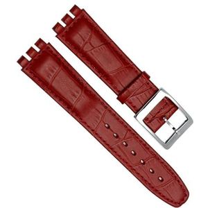 dayeer Kalfsleren horlogeband voor Swatch YRS YCS horlogeband met stalen gesparmband Man Fashion polsband (Color : Red, Size : 17mm)