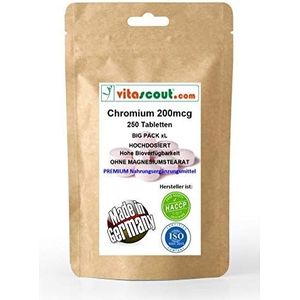 Chromium Picolinaat 200mcg - 250 tabletten - zonder magnesiumstearaat - MADE IN GERMANY