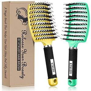 KTKUDY Ontwarrende borstel om knopen zonder pijn te verwijderen - haarborstel met varkenshaar, maakt het haar glanzend en gezonder, geventileerde ontklitterborstel voor vrouwen, mannen, kinderen, nat