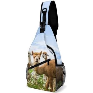Grappig portret van een alpaca reizen crossbody tas sling rugzak wandelen borst schoudertas fanny pack dagrugzak geschenken voor vrouwen mannen