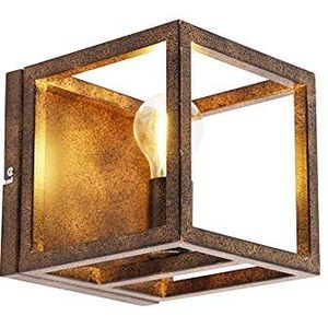 QAZQA - Industrieel | Industrie wandlamp roestbruin - Cage | Woonkamer | Slaapkamer | Keuken - Staal Vierkant - E27 Geschikt voor LED - Max. 1 x 60 Watt