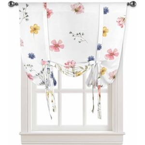 GSJNHY Vastbinden gordijnen voor ramen lente aquarel bloemen gordijnen voor woonkamer slaapkamer vastbinden raamgordijn keuken kort gordijn (afmetingen: 135W x 160H (cm))