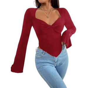 Rongseng Dames shirt met lange mouwen Sweetheart hals bovendeel elegant lange mouwen crop top sexy fit tees shirt twist front asymmetrisch lange mouwen pullover trendy casual longshirt blouse ruches