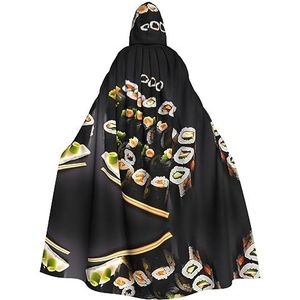 OdDdot Heksenmantel, Japanse Sushi Zwarte print Hooded Mantel voor Vrouwen, Volwassen Halloween Kostuums Cape, Heks Cosplay cape