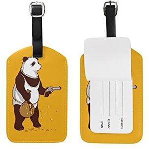 Gele piraat panda lederen bagage koffer tag ID label voor reizen (2 stuks)
