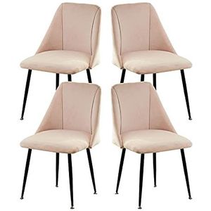 GEIRONV 51 × 49 × 78 cm fluwelen zitting en rugleuningen make-up stoel, keuken slaapkamer lounge stoel zwart metalen benen eetkamer set van 4 Eetstoelen (Color : Pink, Size : Black legs)