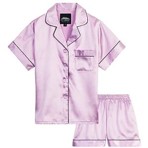 CityComfort Meisjes Pyjama Set Satijnen Korte PJ's voor Zomer Meisjes Tieners Leeftijd 7-14 (Lila 7-8 Jaar)
