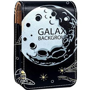 Moderne Galaxy Achtergrond Draagbare Lipstick Case voor Reizen, Mini Lipstick Opbergdoos met Spiegel voor Vrouwen Dames, Lederen Cosmetische Pouch, Meerkleurig, 9.5x2x7 cm/3.7x0.8x2.7 in