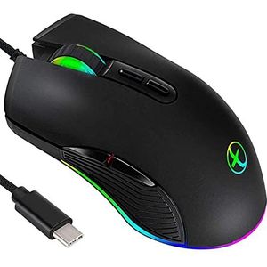 IULONEE Type C Muis Bedrade Gamingmuis USB C Muizen RGB Ergonomische Gaming Mouse tot 3200 DPI voor M@c, Matebook, Chromebook, HP OMEN, Windows PC en meer USB Type C apparaten Zwart