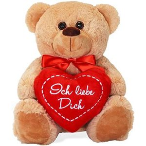 Matches21 Teddybeer met hart/hartteddy, 'Ich liebe Dich', lichtbruin/beige, 25 cm, knuffeldier, knuffeldier, cadeau-idee voor vriendin, klassieker