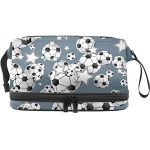 Dubbellaags Cosmetische Tas Voetbalsterren Draagbare Make-up Tas Reizen Organizer Pouch Voor Vrouwen Meisjes Toiletries Tassen, Meerkleurig, 27x15x14 cm/10.6x5.9x5.5 in, Make-up zakje