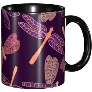 BEEOFICEPENG Mok, 330ml Custom Keramische Cup Koffie Cup Thee Cup voor Keuken Restaurant Kantoor, Paarse Libelle