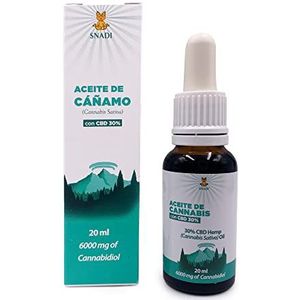 Pure CBD-olie: Snadi CBD-olie bevat 30% cannabidiol, concentratie van 6000 mg CBD in 20 ml