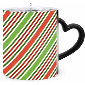 Kerst Rode Groene Strepen Koffie Mok 11oz Kleur Veranderende Mokken Hartvormig Handvat Warmtegevoelige Verkleuring Cups