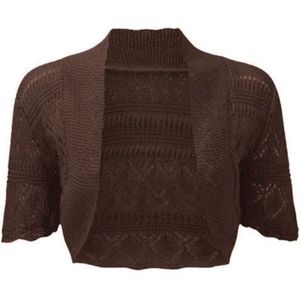 FAIRY BOUTIQUE Womens Plus Size Gehaakte Gebreide Korte Mouw Vest Dames Open Front Shrug Bolero Top Maten 8-30, Bruin, 38-40
