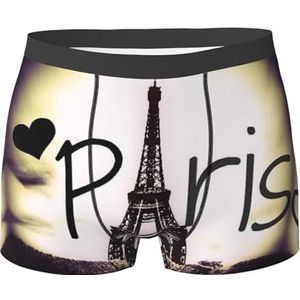 ZJYAGZX Tower Love Paris Print Heren Zachte Boxer Slips Shorts Viscose Trunk Pack Vochtafvoerend Heren Ondergoed, Zwart, S