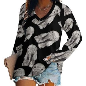 Baby olifant vrouwen casual lange mouw T-shirts V-hals gedrukte grafische blouses Tee Tops 4XL