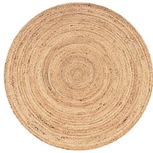 Vloerkleed Rond Woonkamer Jute Boho Ethno Handgemaakt Natuurlijk Vloerkleed, Maat:Ø 120 cm rondje, Kleur:Natuur 3