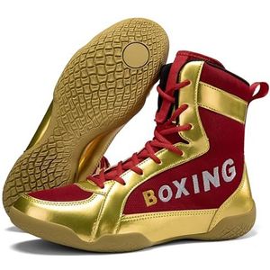 Hiuzylqx Professionele boksschoenen voor heren, hoge worstelschoenen, ademende vechtschoenen, fitness, kickboksen en taekwondo,Gold red,39 EU