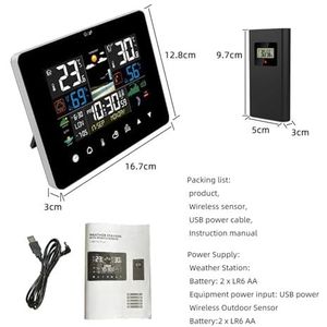 Multifunctioneel weerstation Wekker Thermometer Hygrometer Touchscreen Draadloze sensor Zonsopgang Zonsondergang Hygrothermograaf,Nauwkeurig voorspellen(FJ3362G)