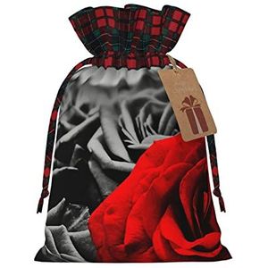 EKYOSHCZ Kerstcadeauzakken Trekkoord Zwart Wit en Rode Rozen Verpakkende Zakken Buffalo Plaid Xmas Goodie Bags Kerst Jute Traktatie Zakken voor Kerstcadeautjes Vakantie Feestbenodigdheden Gunsten Tas