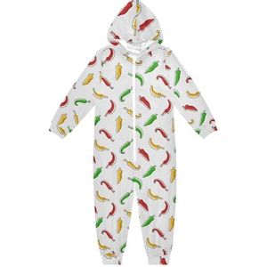 LI ZHI XIN Kinderpyjama met capuchon uit één stuk jongens meisjes jumpsuits kinderen onesie slaappak alles in één pyjama winter warm thuis jumpsuit 5-14 jaar groenten chili kleurrijk patroon