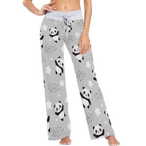 Mnsruu Dames pyjamabroek Cute Panda Star Grey, C29, L