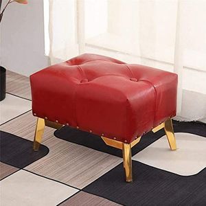 Ottomans Voetenbankje Schoenenwisselkrukje, Ottoman Accent Voetenbankje met Gemakkelijk te Reinigen PU Lederen Beklede 40cm Kleine Bank Sofa Stoel, Antislip Metalen Poten, Draagvermogen 15(Red)