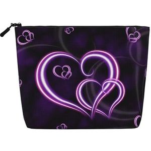 FZGGWYHL Mode Paarse Harten Gedrukte Nep Hennep Hennep Make-up Bag Dagelijkse Opbergtas, Zwart, Eén maat, Tas Organizer