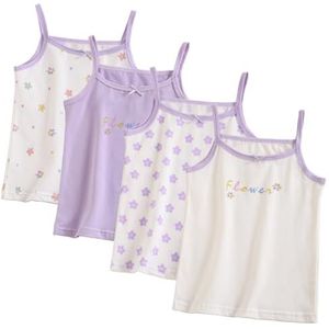 Yintry Bedrukte onderhemden voor meisjes, katoenen hemdje/tanktops voor 2-12 jaar elasticiteit cami-vesten 4 stuks