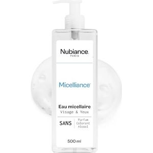 NUBIANCE - Zuiverend micellair water, Express 3-in-1, hoge tolerantie, grootformaat 500 ml micellantie 0%. Gevoelige, gecombineerde tot vette huid, 500 ml, reinigt onzuiverheden, overtollig talg, make-up remover
