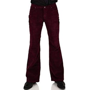 Comycom Donkerrode corduroy broek voor heren met bootcut slag - bordeaux flared-pants voor mannen in vintage stijl van de jaren '70, bordeauxrood, 28W x 32L