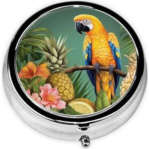 Zomer papegaai ananas vogel print pillendoos 3 compartimenten kleine pillenetui met spiegel pillenorganisator voor outdoor reizen zak portemonnee