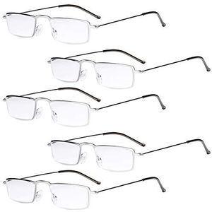 Eyekepper 5 stuks recht Duenn gestanst metalen frame halve ogen stijl leesbril lezer zilver +1,25