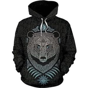 Unisex Nordic Viking Pullover Sweatshirt - 3D-printen Odin Raven Wolf Totem Dierlijke Amulet Harajuku Hoodie - Middeleeuwse Heidense Comfortabele Losse Kleding(Viking Bear,S)