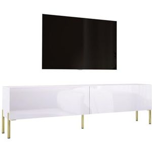 3E 3xE living.com TV-kast in mat wit / wit hoogglans met poten in goud, A: B: 170 cm, H: 52 cm, D: 32 cm. TV-meubel, tv-tafel, tv-bank