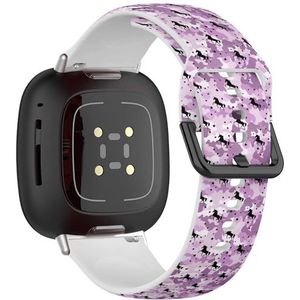 Zachte sportband compatibel met Fitbit Sense / Sense 2 / Versa 4 / Versa 3 (kleurrijke camouflage roze eenhoorn sterren), siliconen armband, accessoire