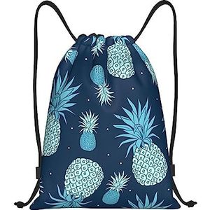 DEHIWI Vintage Ananas Trekkoord Rugzak Tas Waterdichte Sport String Bag Sackpack Cinch voor Gym Winkelen Sport Yoga, Zwart, Small