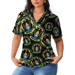 Coat Arms of Rwanda dames sportshirt korte mouwen T-shirt golfshirts tops met knopen workout blouses