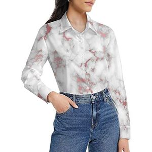 Wit marmer roségoud damesshirt lange mouwen button down blouse casual werk shirts tops L
