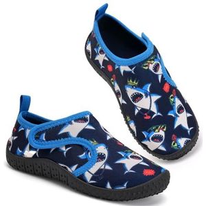 Waterschoenen voor kinderen, voor jongens en meisjes, badschoenen, aquaschoenen, zwemschoenen, strandschoenen, antislip, sneldrogend, Haaien donkerblauw, 27 EU