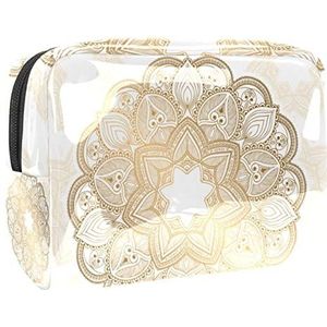 Gouden Mandala op witte print reizen cosmetische tas voor vrouwen en meisjes, kleine waterdichte make-up tas rits zakje toilettas organizer, Meerkleurig, 18.5x7.5x13cm/7.3x3x5.1in, Modieus