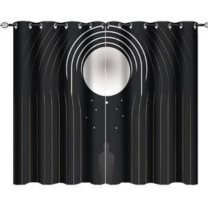 AEMYSKA Abstracte gebogen lijnen thermisch geïsoleerde kamer verduistering slaapkamer gordijnen witte cirkel geometrische patronen print doorvoertule venster gordijn panelen/gordijnen 72x63 inch
