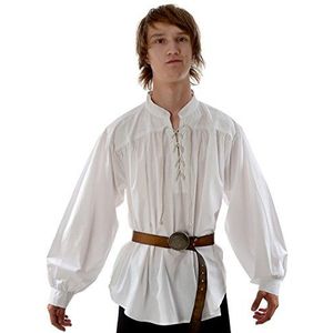 HEMAD Klingsor - Piratenhemd - Middeleeuws overhemd met lange mouwen - Katoen - S-XXXL - Wit S