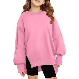 SMUXP Opruiming Midden Grote Meisjes Oversized Crewneck Sweatshirt Lange Mouw Pullover Tops Drop Schouder Sweatshirts Side Split Voor 5-14 Jaar,2025 Gelukkig Nieuwjaar, Roze #4, 13 Years