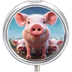 Ronde pillendoos met spiegel, 3 compartimenten pillenorganisator, draagbaar, klein pillenetui, wekelijks, grappig diergeneeskundehoesje voor portemonnee, zak, reizen, vitamine, supplementen